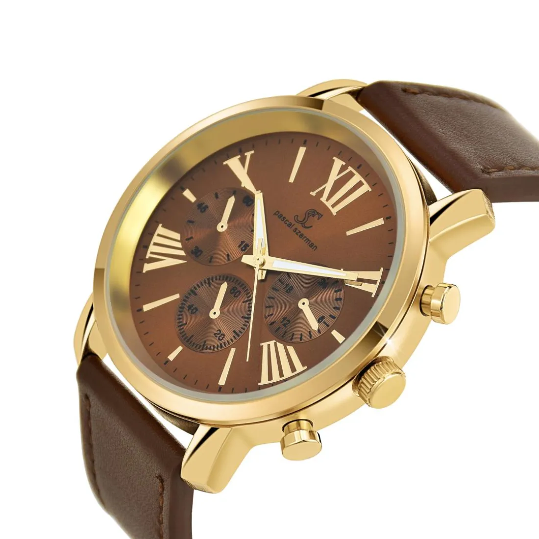 Montre homme quartz dorée et cuir marron MH289 par Pascal Szerman