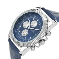 Montre homme quartz MH311-BLEU par Pascal Szerman acier et cuir bleu