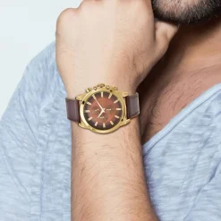 Montre homme quartz par Pascal Szerman dorée et marron