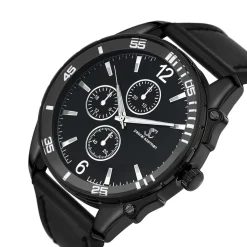 Montre homme quartz par Pascal Szerman acier noir et cuir noir