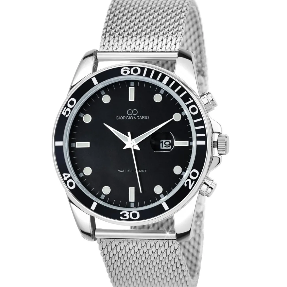Montre homme quartz ronde acier et fond noir