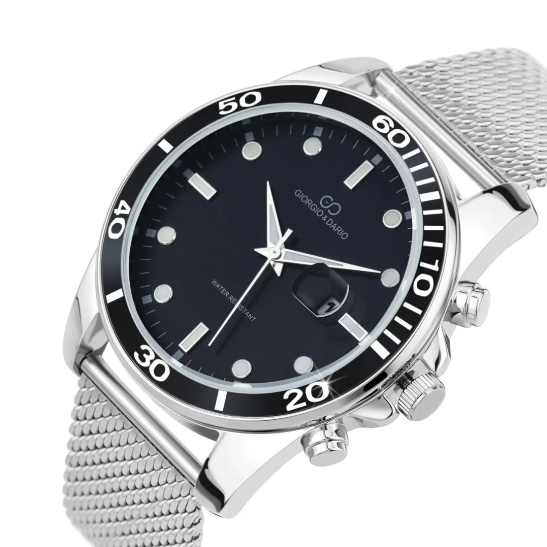 Montre homme quartz ronde acier et fond noir