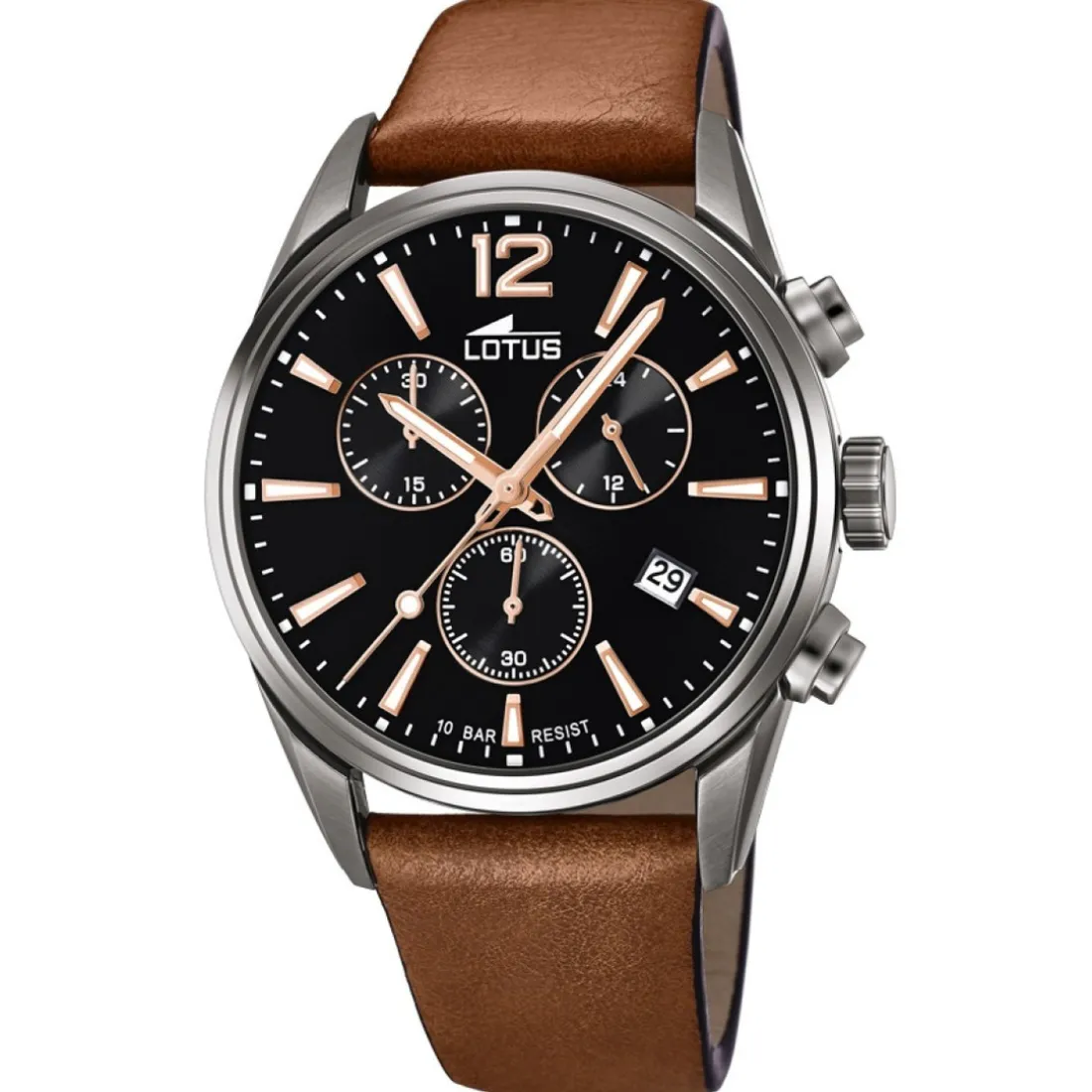 Montre Lotus L18683-2 - CHRONO Dateur,Chronographe Bracelet Cuir Marron Cadran Noir Homme