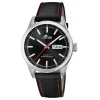 Montre Lotus L18671-4 - CLASSIQUE Dateur Boîtier Acier Argenté Bracelet Cuir Noir Homme
