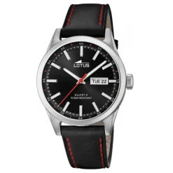 Montre Lotus L18671-4 - CLASSIQUE Dateur Boîtier Acier Argenté Bracelet Cuir Noir Homme