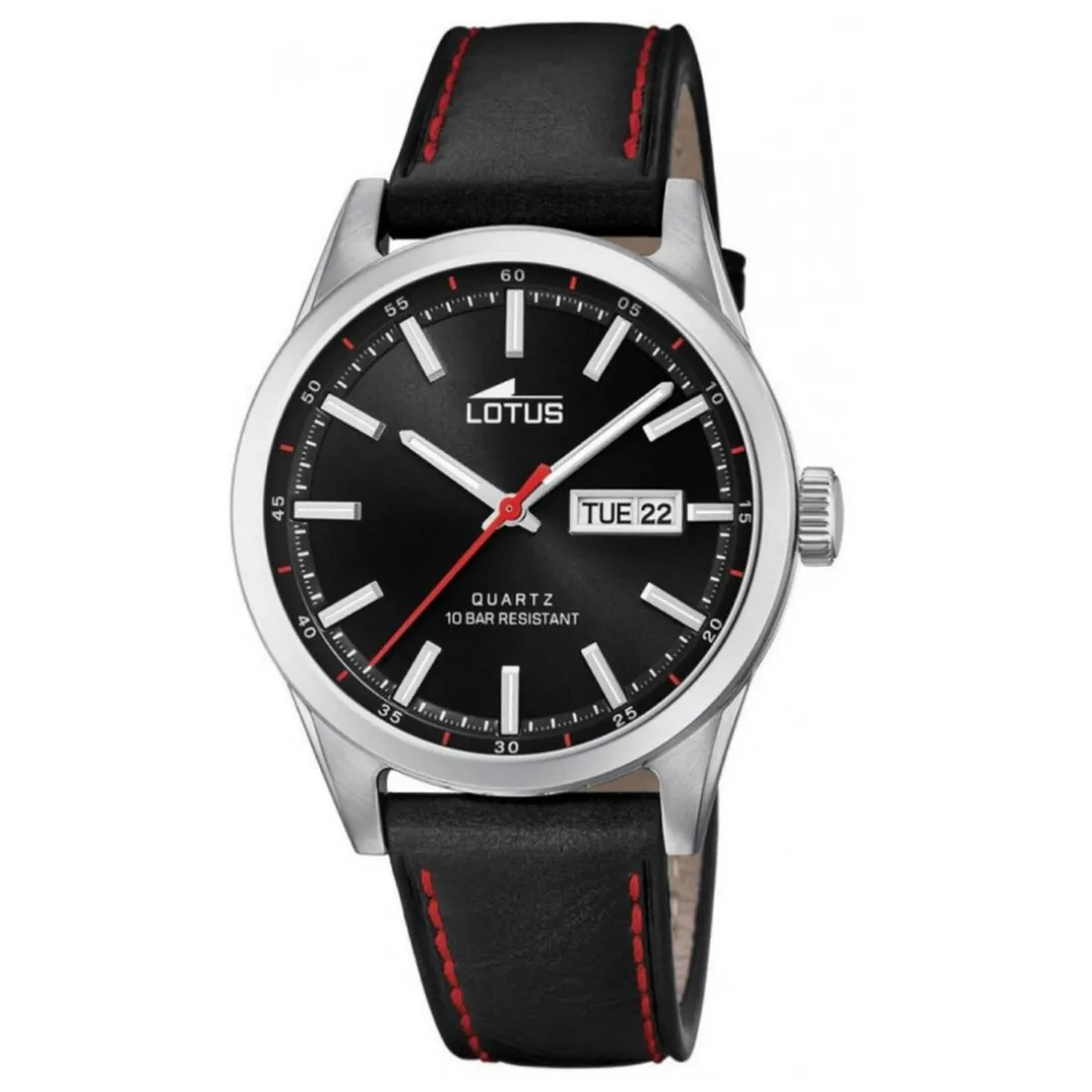 Montre Lotus L18671-4 - CLASSIQUE Dateur Boîtier Acier Argenté Bracelet Cuir Noir Homme
