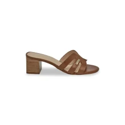 Mule à talon LIVIA tan en cuir marron clair
