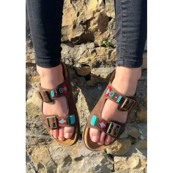 Mules double brides En Cuir - Marron