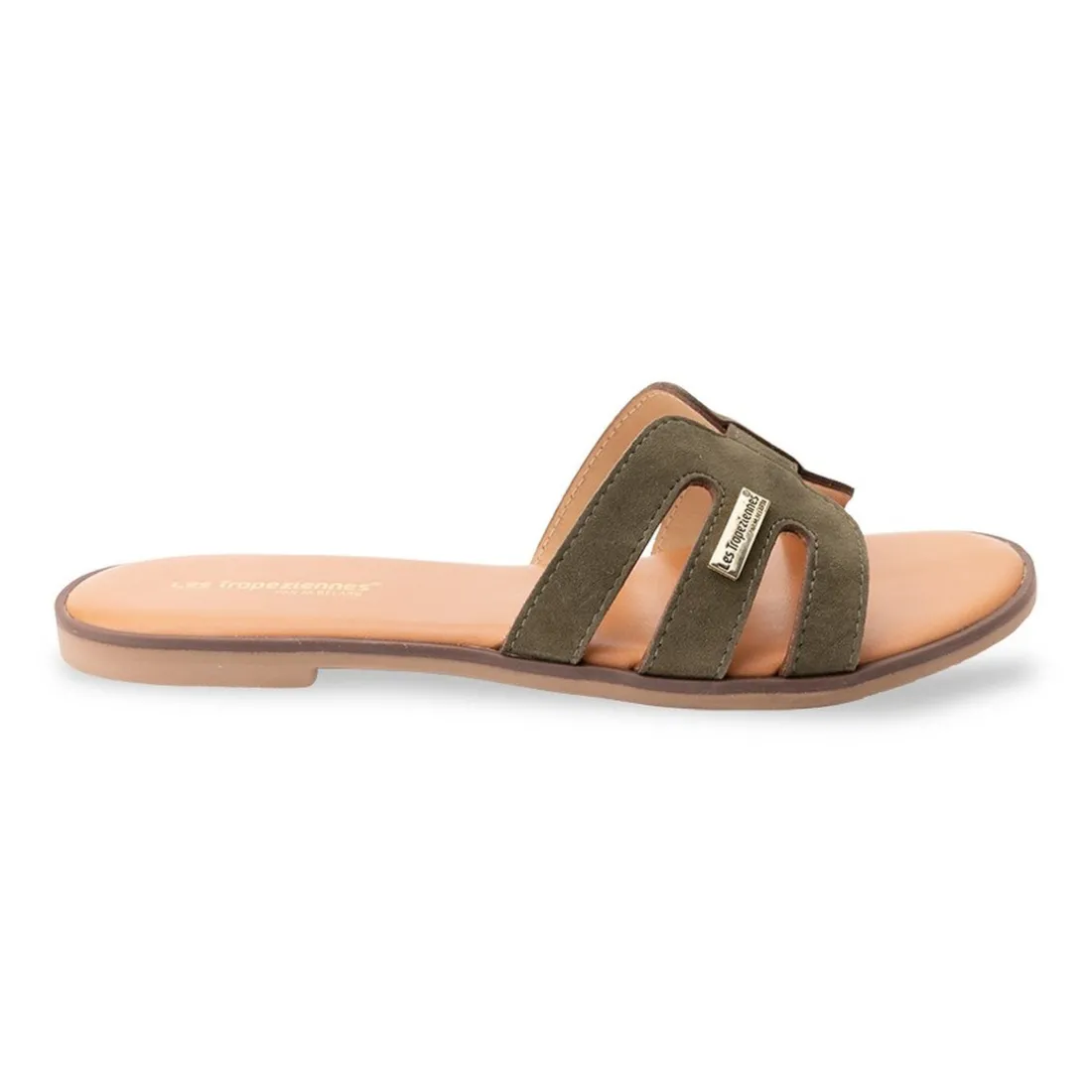 Mules plate en cuir HAMIGA kaki