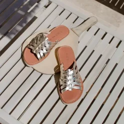 Mules plates CARLA champagne en cuir
