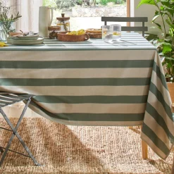 Nappe antitache RAYAS à rayures vert eucalyptus