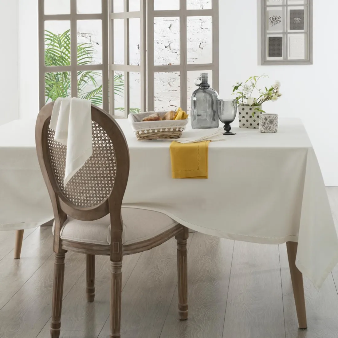 Nappe chambray, blanc, coton, dimensions 140x240 cm