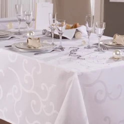 Nappe damassé enduit MADIGAN Blanche