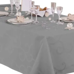 Nappe damassée enduite MADIGAN Gris Ovale