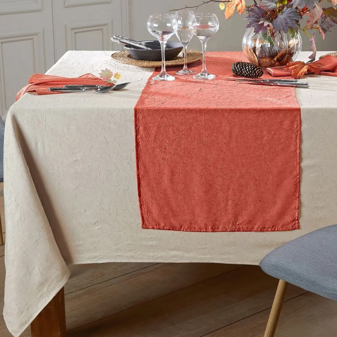 Nappe FONTANA au Relief froissé permanent beige chanvré