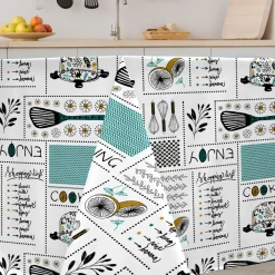 Nappe Rectangle Enjoy Cooking Toile Ciree Bleu