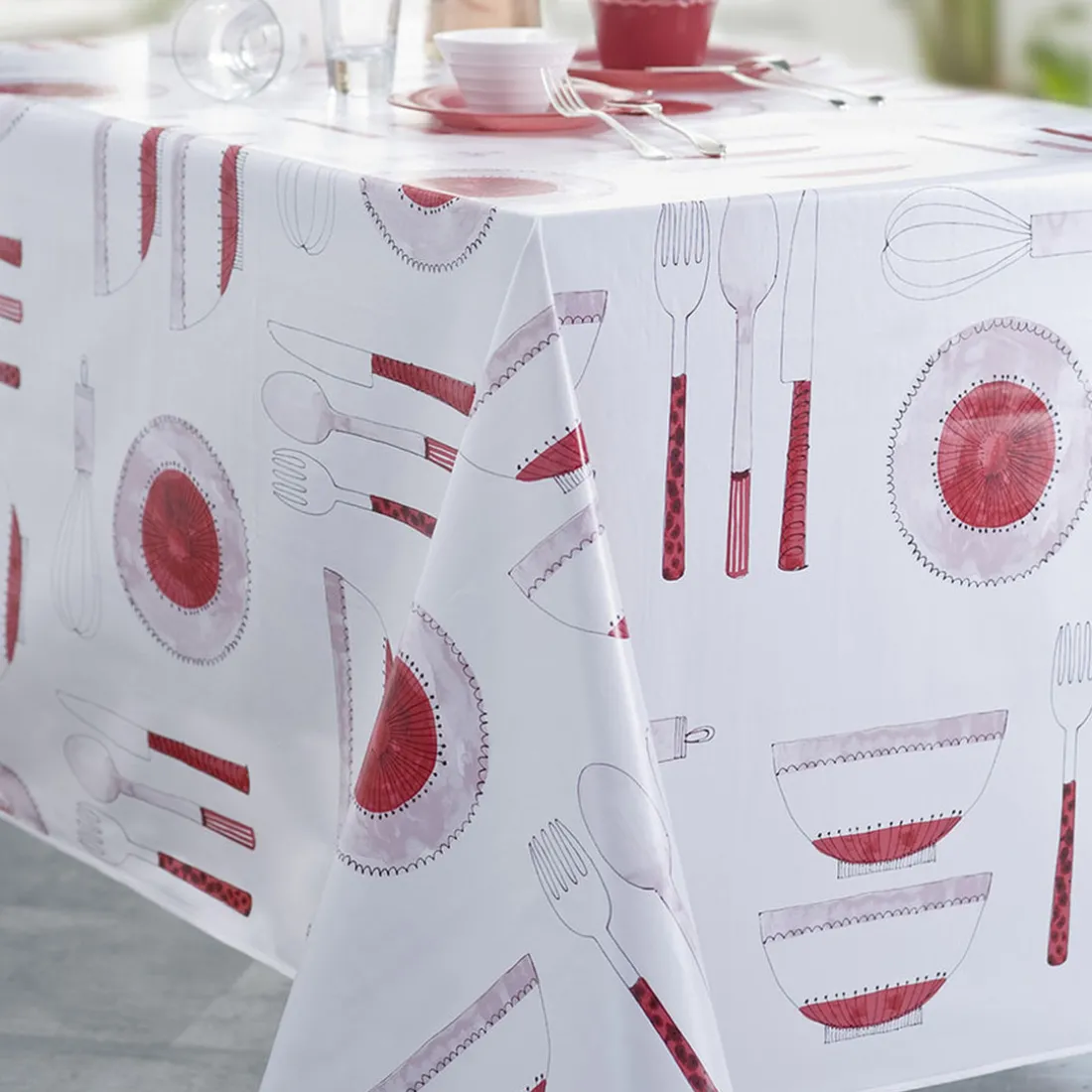 Nappe Rectangle Ethnic Kitchen Toile Ciree Rouge