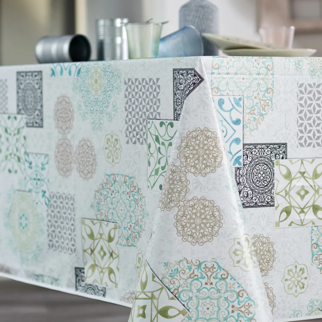 Nappe Rectangle Faience Toile Ciree Multicolore