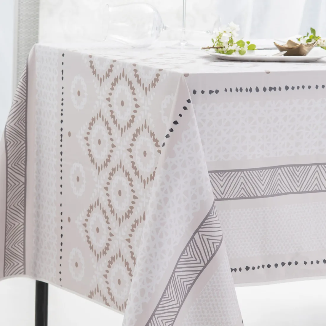 Nappe Rectangle Ottawa Toile Ciree Beige