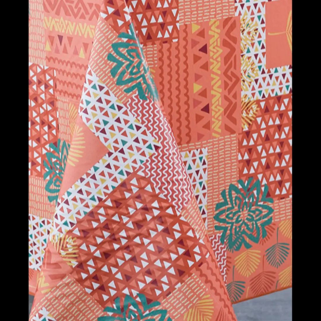 Nappe Rectangle Palm Ethnic Toile Ciree Orange