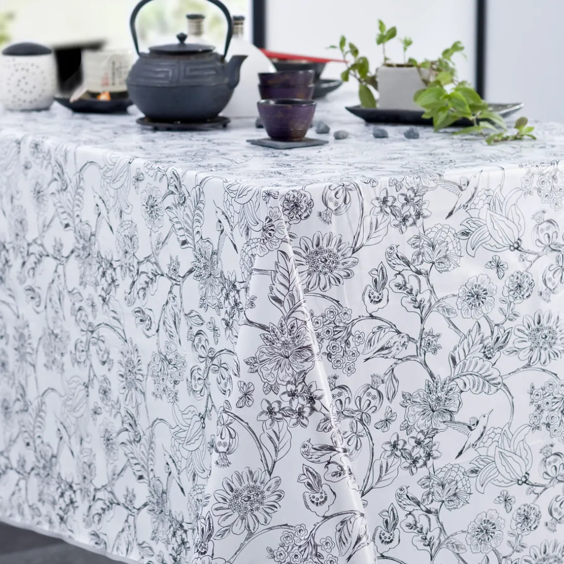 Nappe Rectangle Paradisiaque Toile Ciree Blanc
