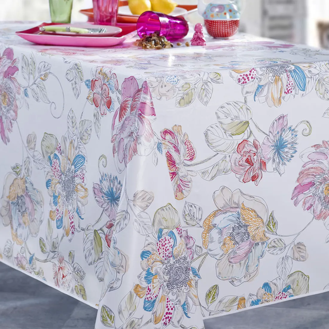 Nappe Rectangle Peonia Toile Ciree Multicolore