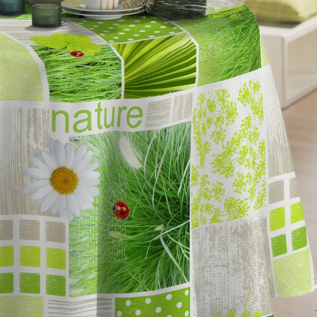 Nappe ronde 140 cm TOILE CIREE Vert