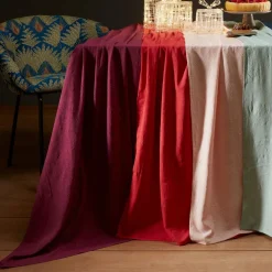 Nappe ronde en ployester FONTANA effet froissé permanent 180 ø - Violet prune