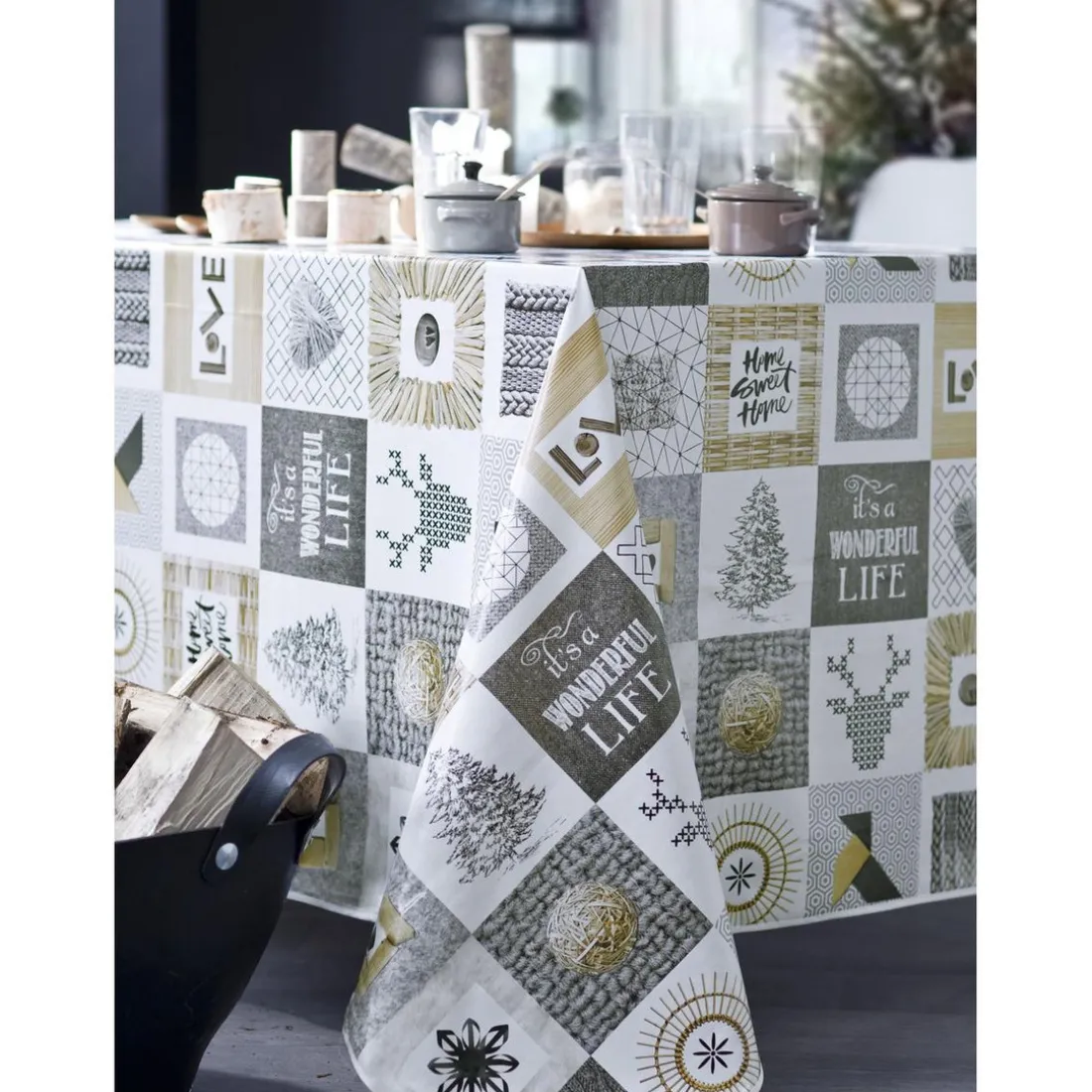 Nappe toile cirée WONDERFUL LIFE Gris