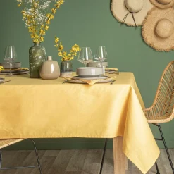 Nappe unie en coton, traitée Teflon, Made in France, CAMBRAI , Jaune