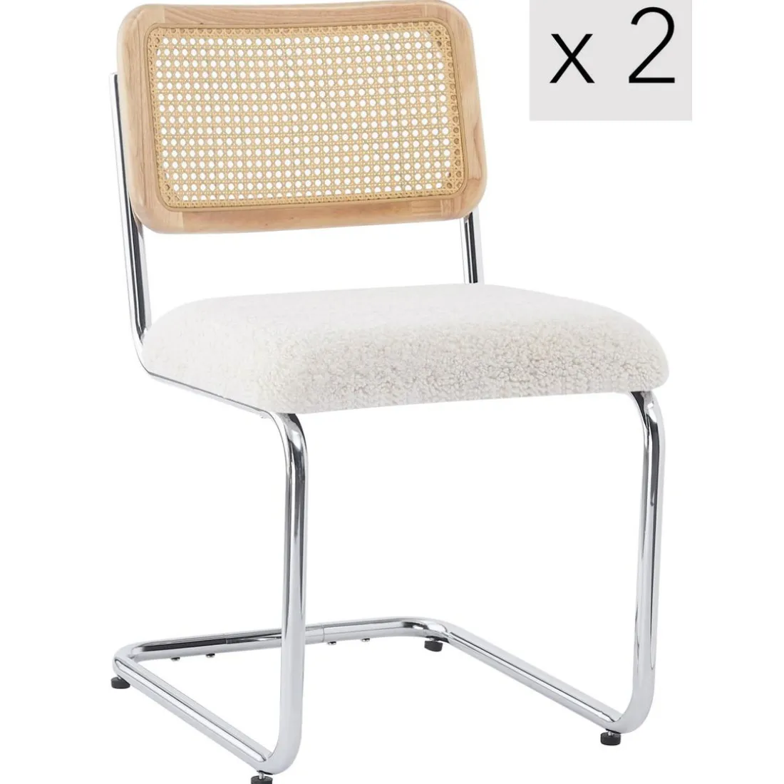 Nordlys - Lot de 2 Chaises de Salle a Manger Industrielles Metal Cannage Rotin