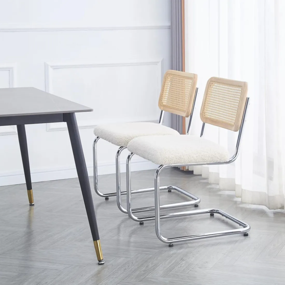 Nordlys - Lot de 2 Chaises de Salle a Manger Industrielles Metal Cannage Rotin