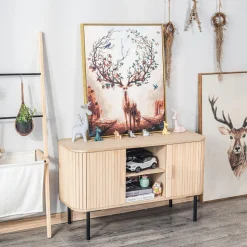Nordlys - Meuble TV Scandinave Bois Massif 2 Portes