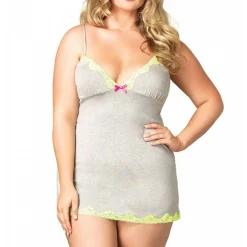 Nuisette en jersey et dentelle grande taille - Grise