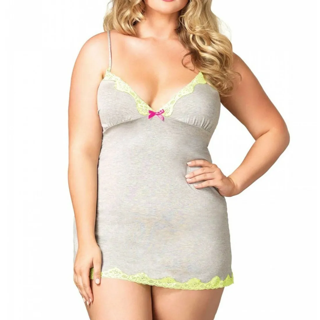 Nuisette en jersey et dentelle grande taille - Grise