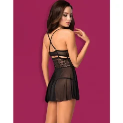 Nuisette transparente en dentelle noire