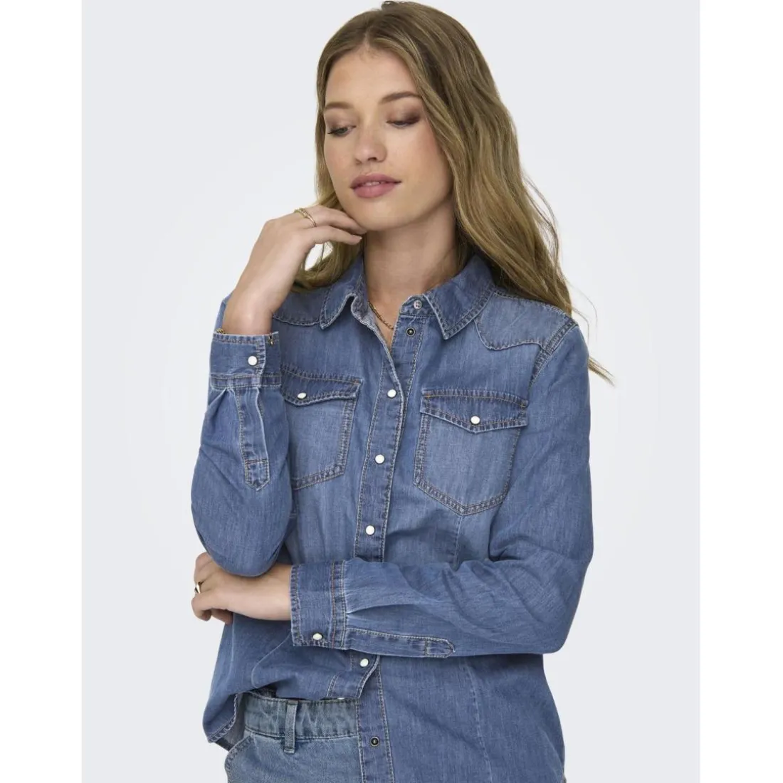 Onlalexa L/S Dnm Shirt Ana Noos bleu denim en coton