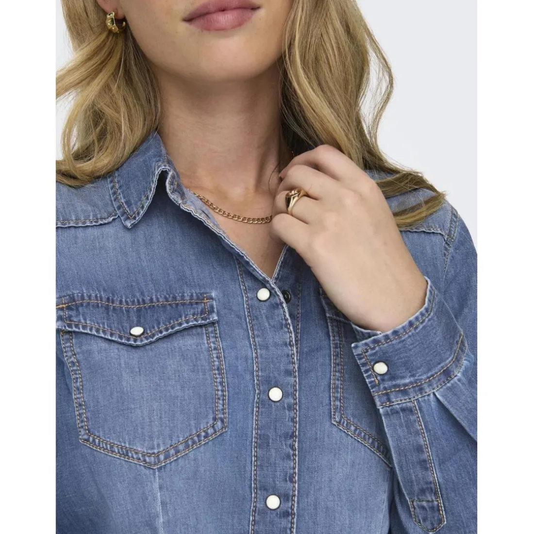 Onlalexa L/S Dnm Shirt Ana Noos bleu denim en coton