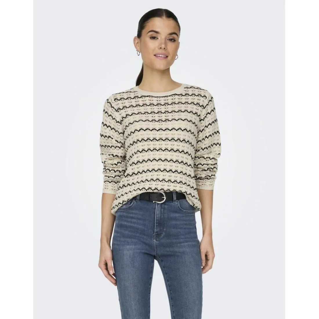 Onlasa Ls Structure O-Neck Noos Knt noir en coton Nell