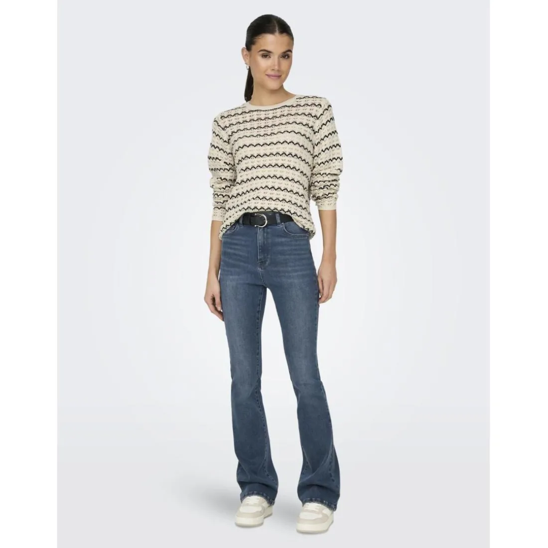Onlasa Ls Structure O-Neck Noos Knt noir en coton Nell