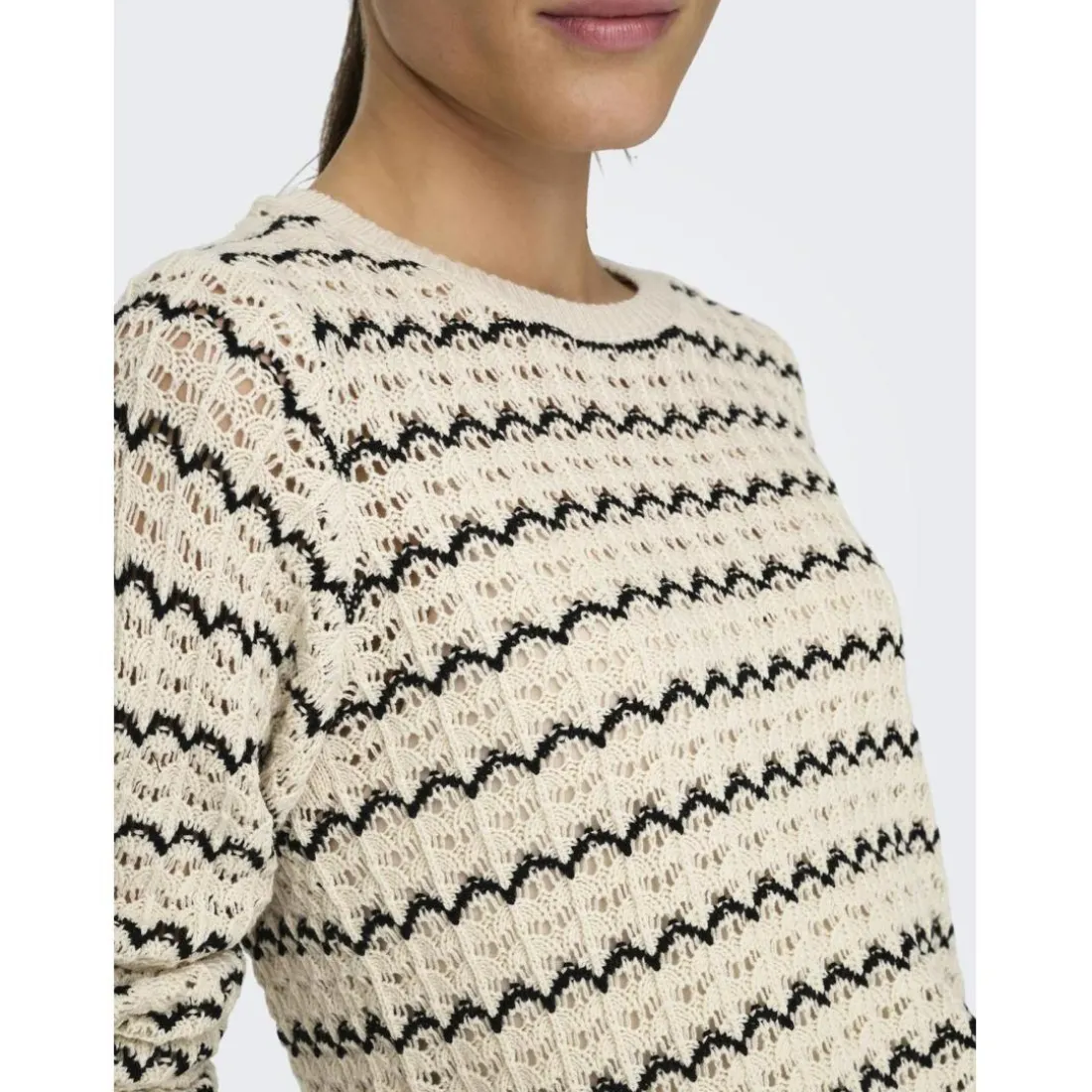 Onlasa Ls Structure O-Neck Noos Knt noir en coton Nell