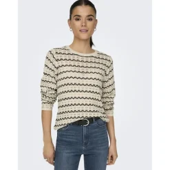 Onlasa Ls Structure O-Neck Noos Knt noir en coton Nell