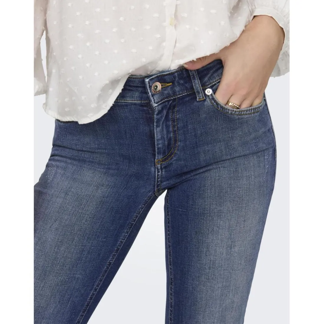 Onlblush Lw Flared Dnm Rea1303 Noos bleu denim en coton Ode