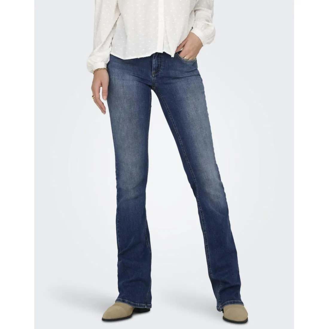 Onlblush Lw Flared Dnm Rea1303 Noos bleu denim en coton Ode