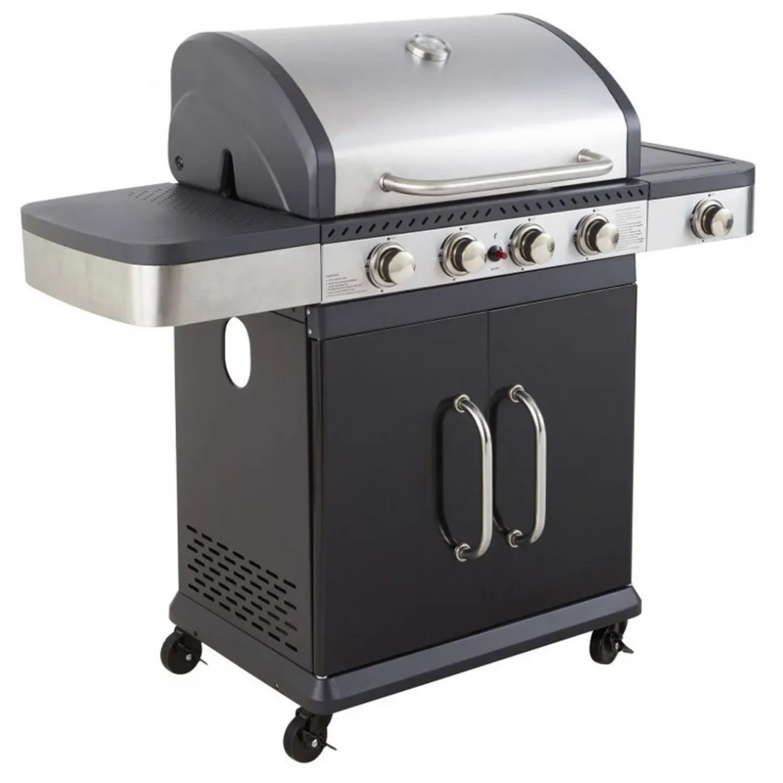 Pack Barbecue gaz FIDGI 4 Brûleurs réchaud latéral et desserte avec Housse et Coffret 3 pièces aimantés
