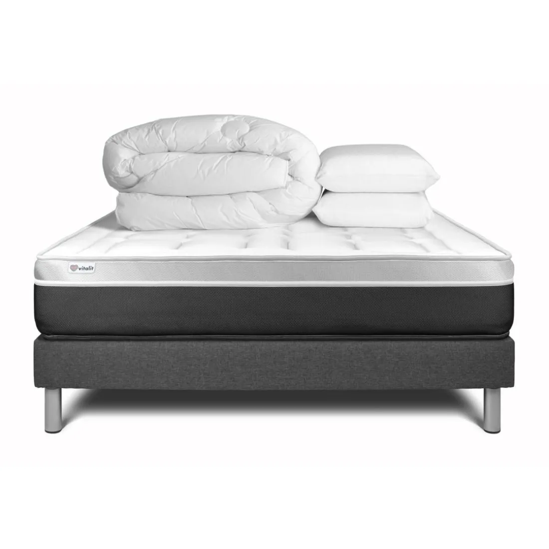 Pack prêt a dormir VITAL SOFT sommier Kit gris