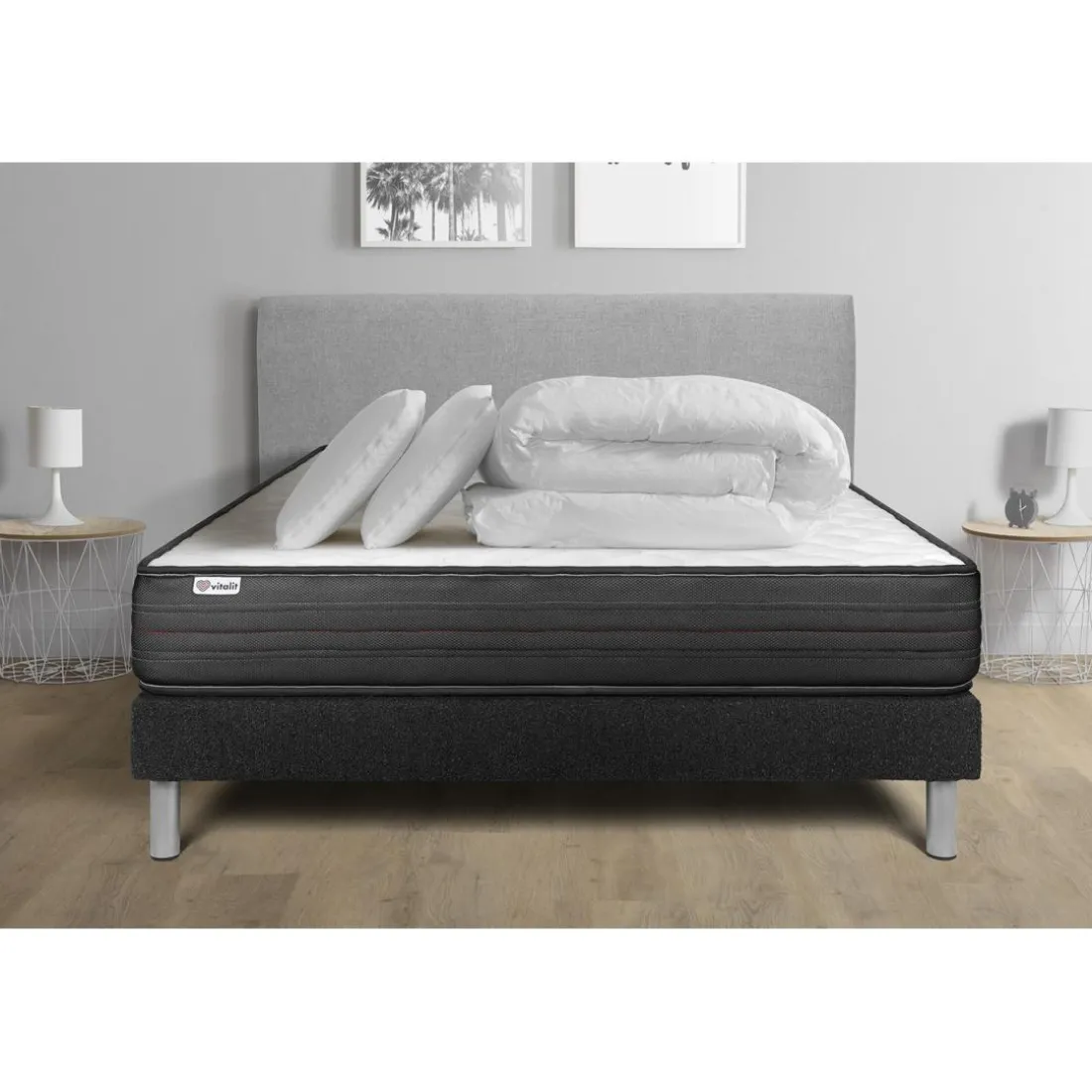 Pack prêt a dormir VITALPOWER sommier Kit noir
