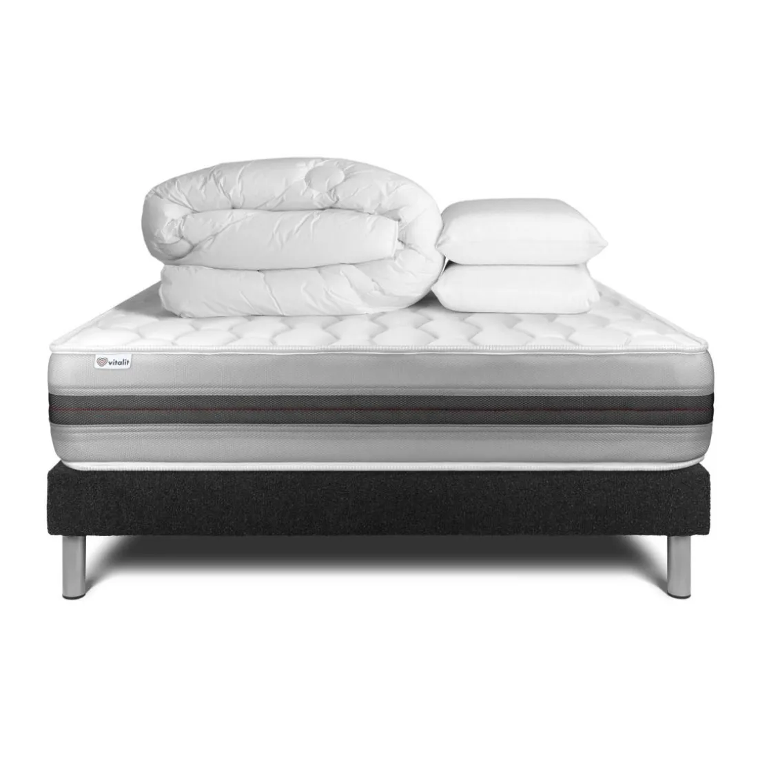 Pack prêt a dormir VITALSPRING RECOVER sommier Kit gris Foncé