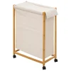 Panier à linge et à roulette en bambou 52L beige