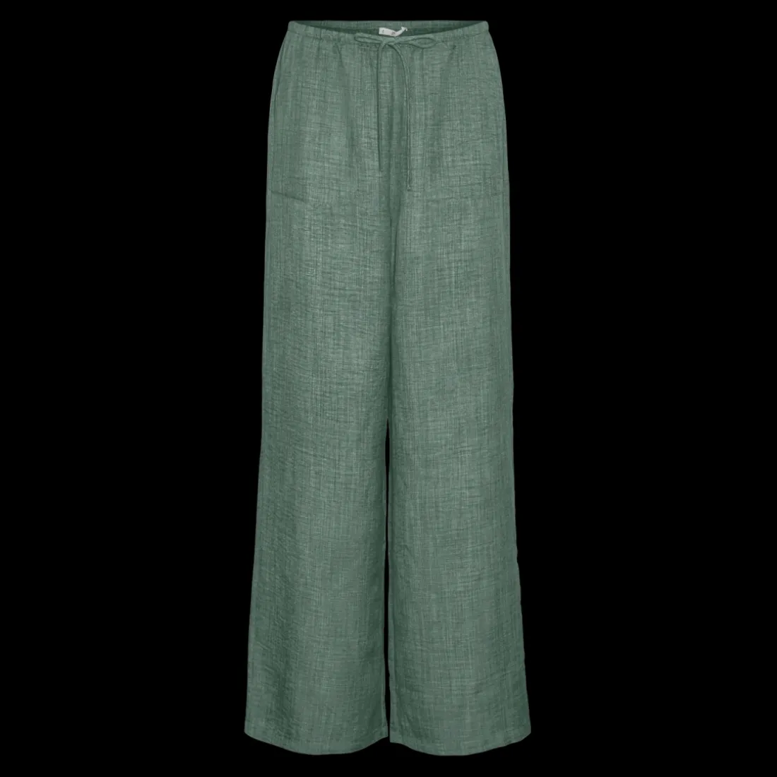 Pantalon à jambe large fermeture par cordon de serrage taille haute vert Dina